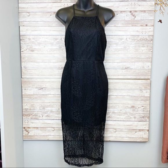 LF Dresses & Skirts - LF Faith Love Halterneck Lace Overlay Midi Dress